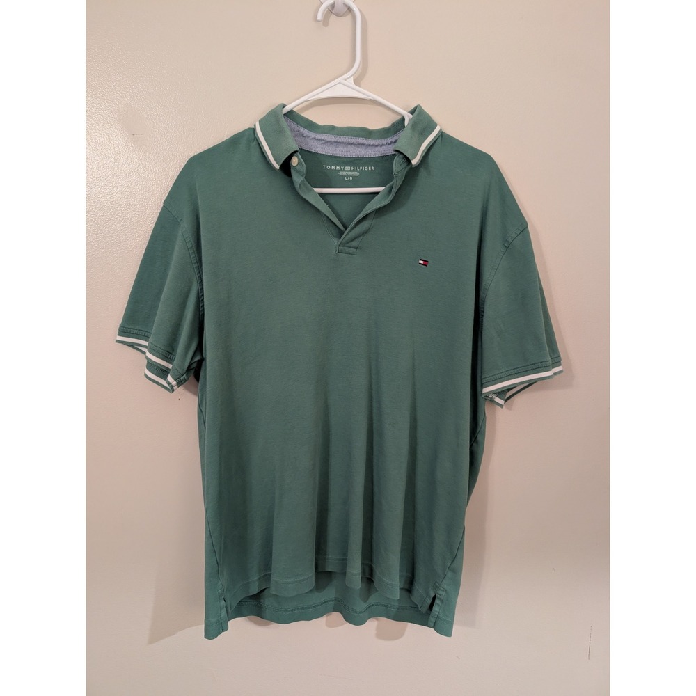 Tommy Hilfiger Mens Green Tipped Cotton Polo Shirt Large 78JA736 300 D9Z